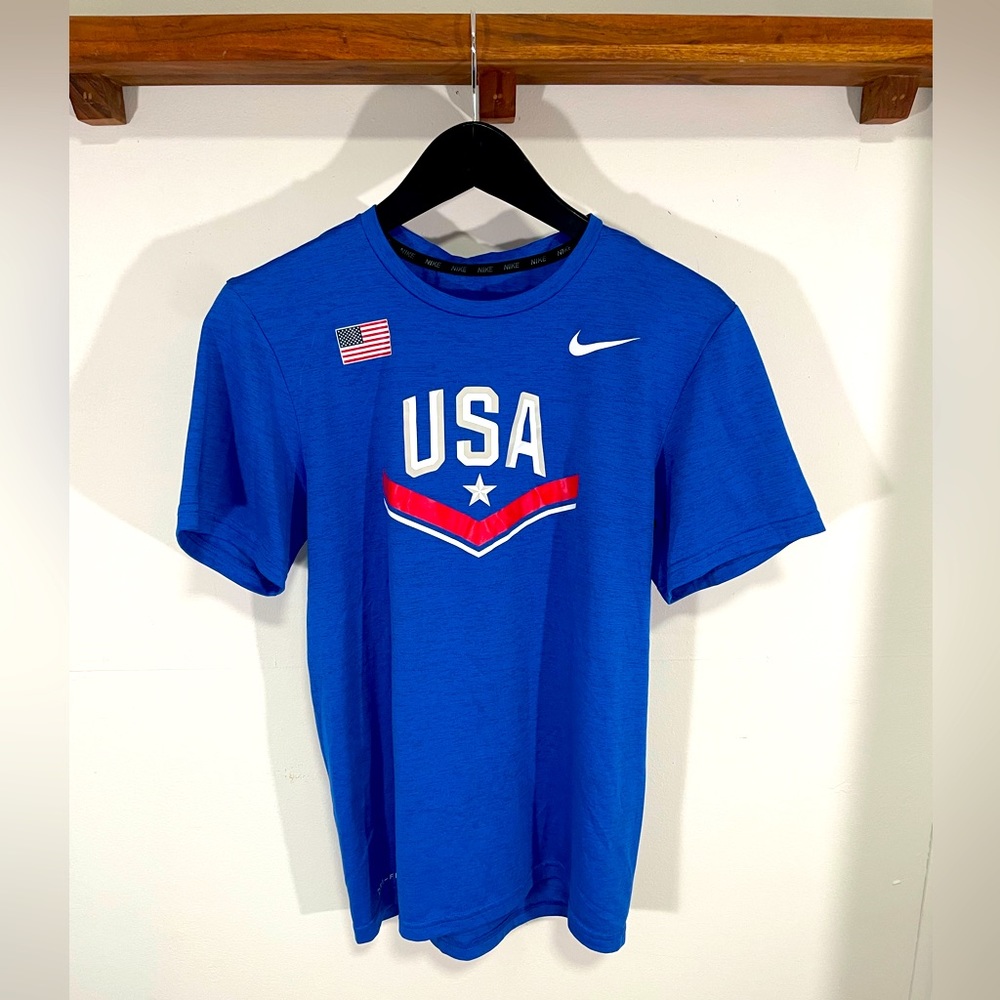 Nike Blue Dri Fit USA Weightlifting Shirt Mens Small